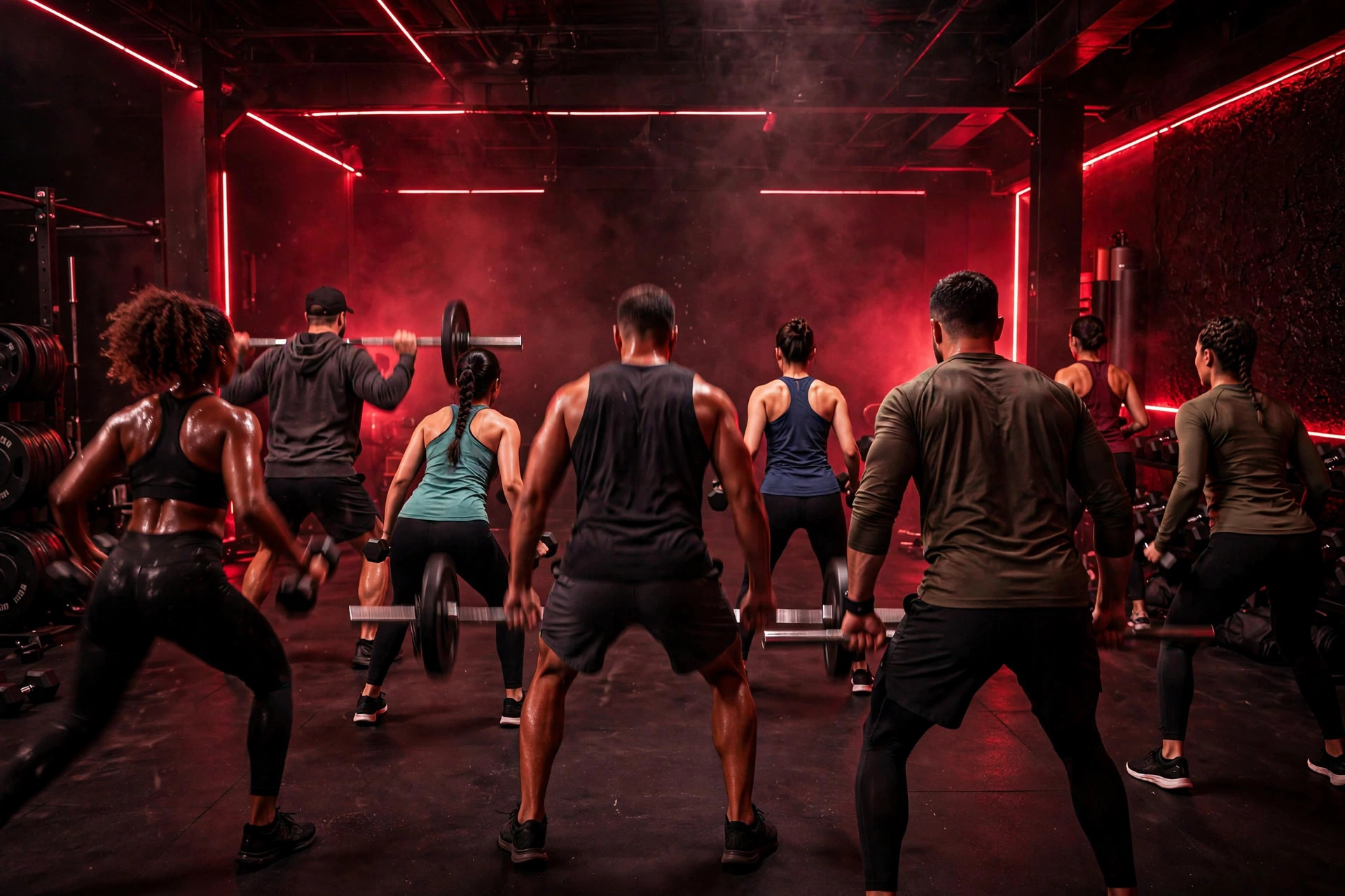Group fitness class in full swing